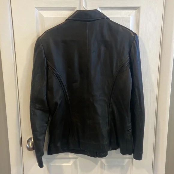 Jones New York Black Leather Jacket Size Med - Picture 2 of 3